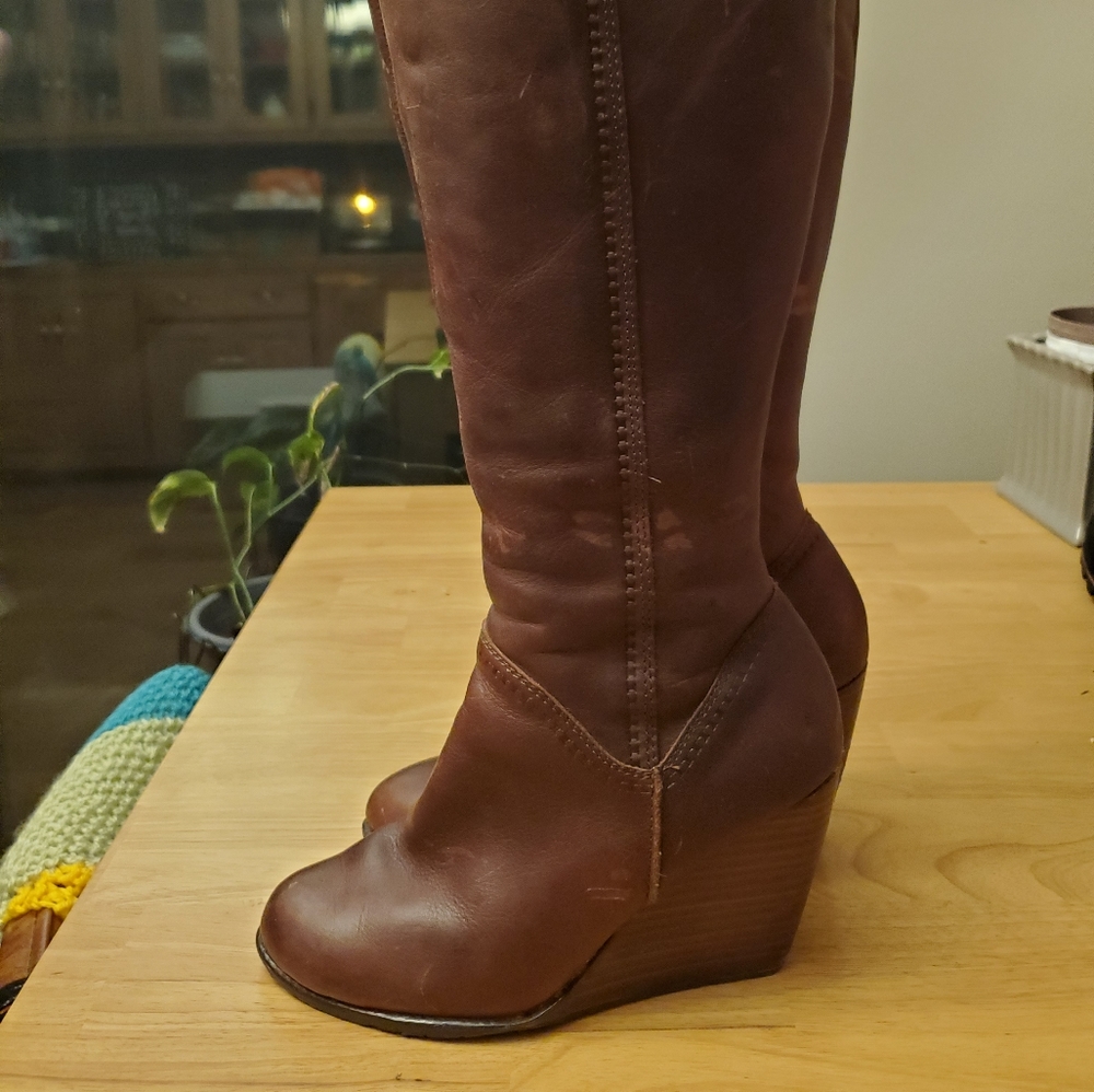 Fossil Brown Leather Wedge Boots